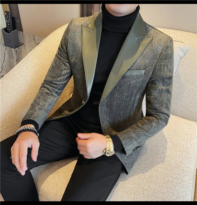 High-quality men's fashionable suit jackets, autumn and winter casual patchwork suits, new high-end patchwork suits
