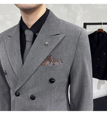 Men's Double-Breasted 2-Piece Suit – Slim Fit, Formal Business & Wedding