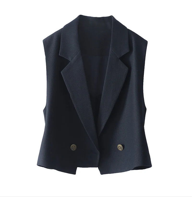 Women Spring Autumn Vests Jacket Fashion Solid Vest Coat NEW Korean Blazer Vest Outwear Female Sleeveless Short Jacket Waistcoat