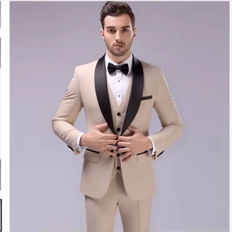 Costume 3 pièces de smoking multi-couleurs pour homme, revers châle noir, coupe ajustée, tenue formelle pour mariage, bal de promo et banquet