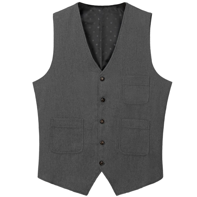 Men's Vest Herringbone Single Button Waistcoat for Wedding Business Casual
