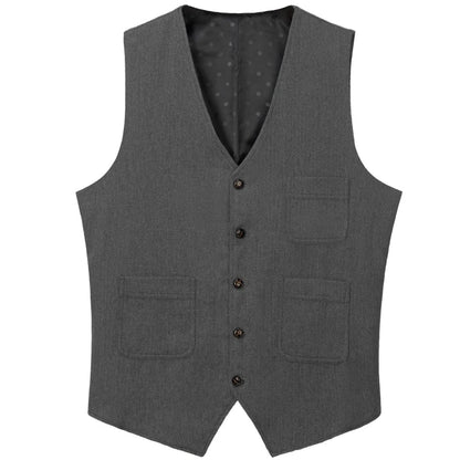 Men's Vest Herringbone Single Button Waistcoat for Wedding Business Casual