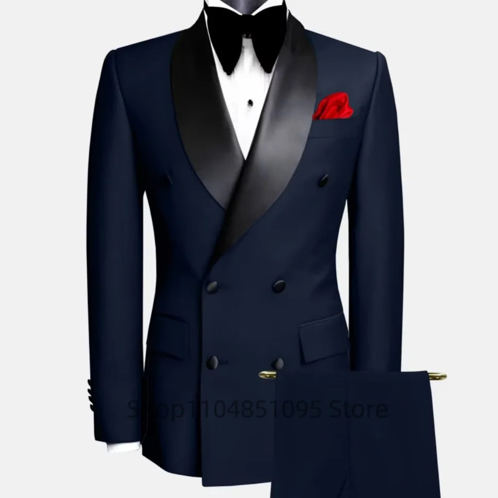 2 Pieces Best Man Groom Wedding Tuxedo Slim Fit Shawl Lapel Double Breasted Jacket Pants Business Tuxedo Men Clothing