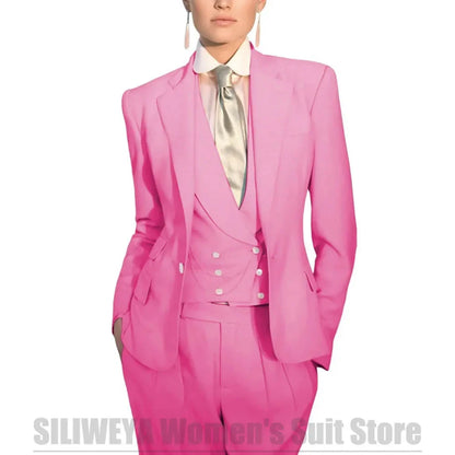 Women's Suit Three Piece Formal Office Blazer Vest Trousers Set Elegant Single Button Solid Color Wedding Party Casual Suits
