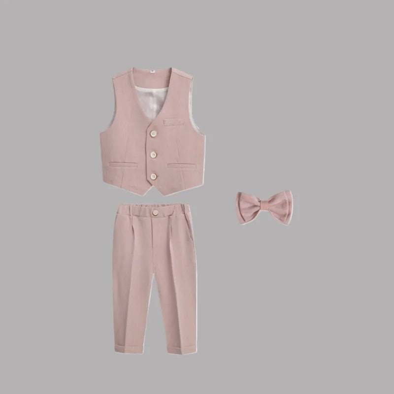 Kids Formal Suit Set Boys Girls Wedding Blazer Multi-Piece Pink Performance Costume