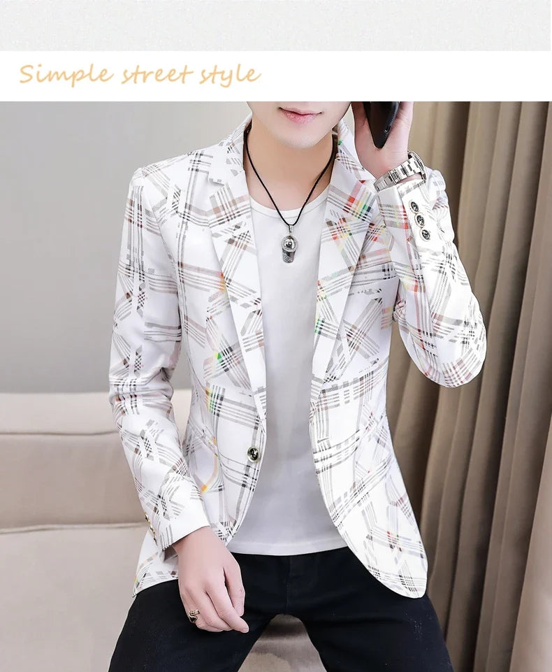 Blazer New Men's Fashion Business Plaid Gentleman Slim Fit Shopping Outdoor Performance Wedding Banquet Casual Blazer