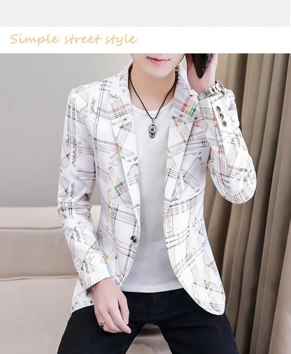 Blazer New Men's Fashion Business Plaid Gentleman Slim Fit Shopping Outdoor Performance Wedding Banquet Casual Blazer