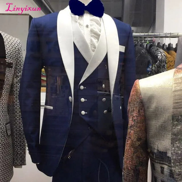Trajes De Hombre Coat Pants Suits For Men Black Floral Peaked Lapel  Formal Dress Tuxedo Groom Wedding Suits For Men