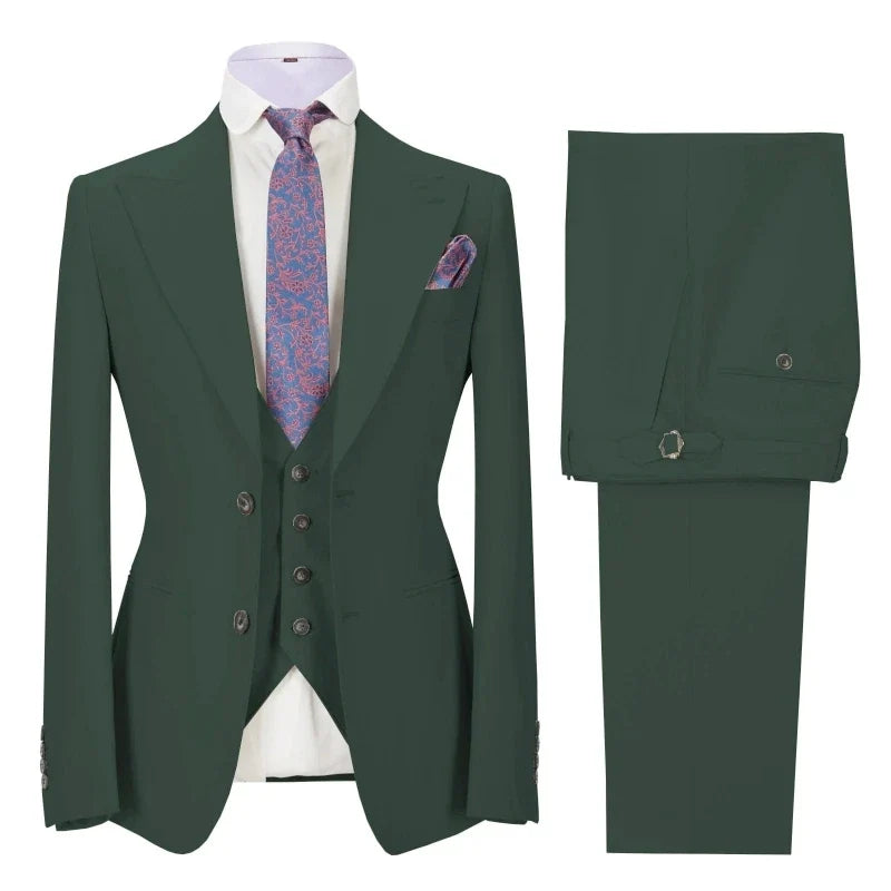 Men Suit 3 Pieces Beige Solid With Lapel Business Casual For Wedding Banquet Work Tuxedo Set Jacket Vest With Pants