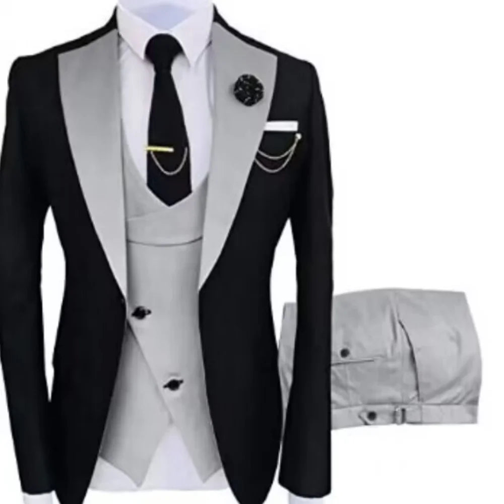 3 Pieces Slim Fit Men's Tuxedo Suits Formal Business Groom Costume for Wedding Party Prom - Jacket Pant Vest Set