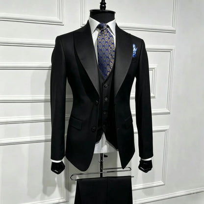 Men Suit Brown 3 Piece With Lapel Single Breasted Solid For Wedding Groom Birthday Banquet Party Business Work Jacket Vest Pants