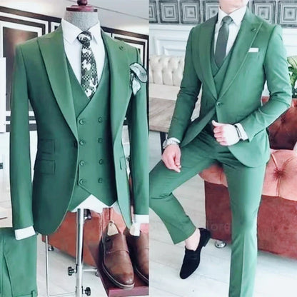 Formal Green Men's 3 Piece Suits Slim Fit Groomsmen Tuxedos Formal Wedding/Business Men Suits Jacket+Vest+Trousers for Party