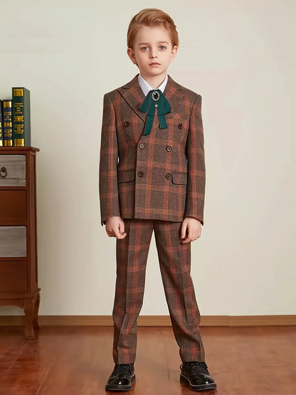 Boys Wedding Party Dress Children Performance Costome Kids New Year Red 4Pieces/Set Jacket Vest Pants Bowtie Photography Suit
