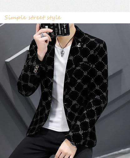 Fashion Handsome Slim Fit Corduroy Suit for Men High Quality Young Boutique Style Single Breasted West Coat M-5XL