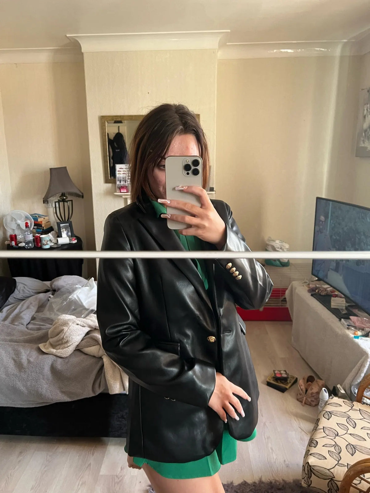 Women Fashion Notched Double Breasted PU Leather Blazers Coat Casual Straight Long Sleeve Back Vents Female Outerwear Chic Tops