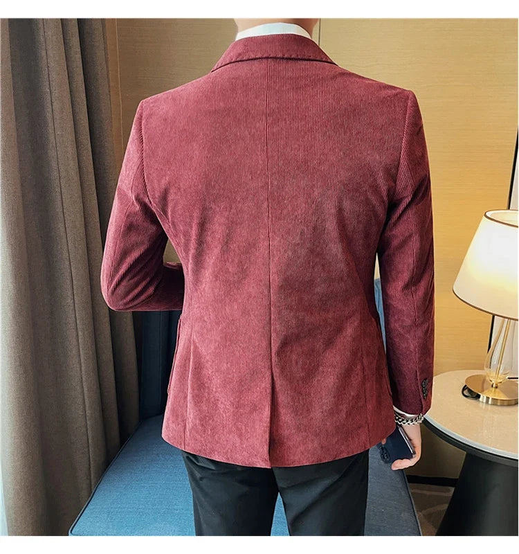 2023 Fashion Men's Corduroy Blazers Top Quality Business Casual Suit Jackets Slim Fit Wedding Groom Streetwear Social Dress Coat