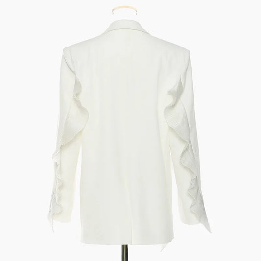 Spring Autumn New Women Blazer Ruffled Patchwork Notched Collar Single Breasted Elegant Temperament High-end Jacket HK18339