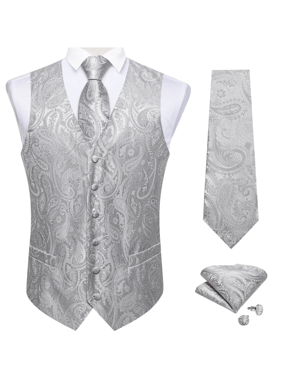 Men's Paisley Waistcoat Set – Single Breasted Formal Vest with Necktie and Pocket Square for Weddings and Business Events