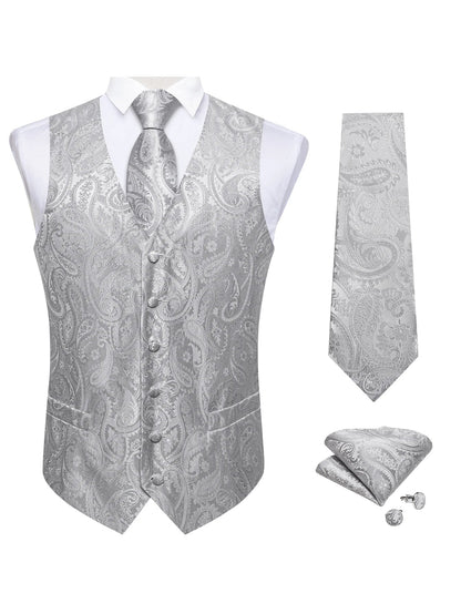 Men's Paisley Waistcoat Set – Single Breasted Formal Vest with Necktie and Pocket Square for Weddings and Business Events