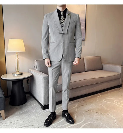 High Quality Casual Business Suit Set Men Slim Fit Social Wedding Groom Formal Set 3 Piece Set (jacket+vest+pant）men Clothing