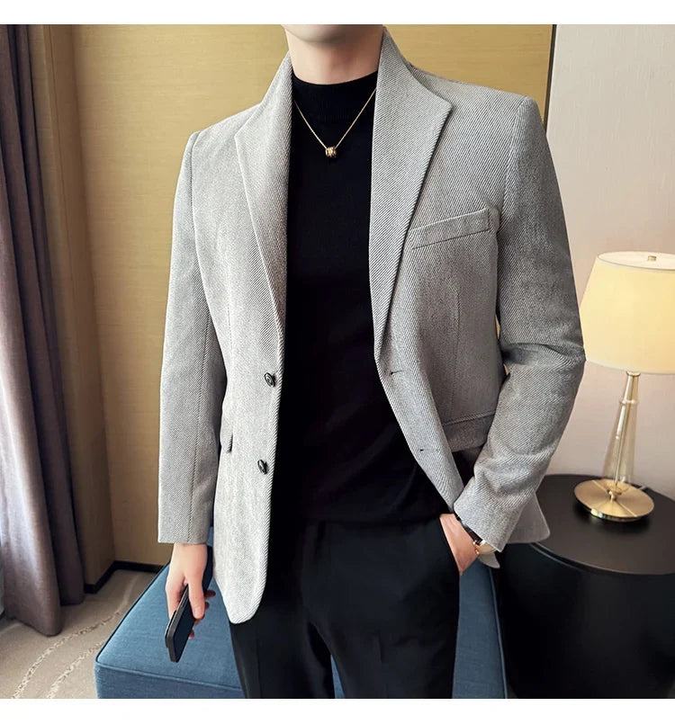 New Chinese Style Stand Collar Fashion Casual Suit Jacket Autumn Winter New Slim Fit Business Formal Social Prom Party Tuxedos