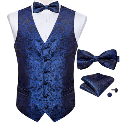 Men's Paisley Suit Vest with Bow Tie Set for Weddings and Formal Events