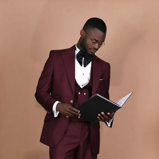 Burgundy Wedding 2 Pieces Men Suits New Fashion Costume Homme Mariage Groom Prom Blazer Masculino Terno Tuxedo Jacket