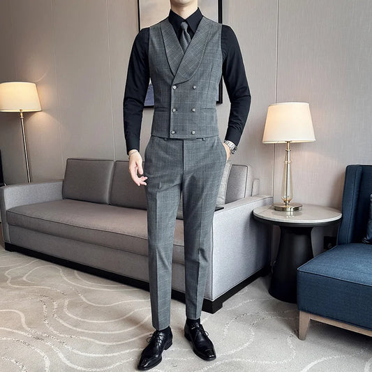 2025 Autumn Business Vest Suit 2 Piece Wedding Suit Business Casual Banquet Vest Trousers Office Work Party Prom Men Clothing