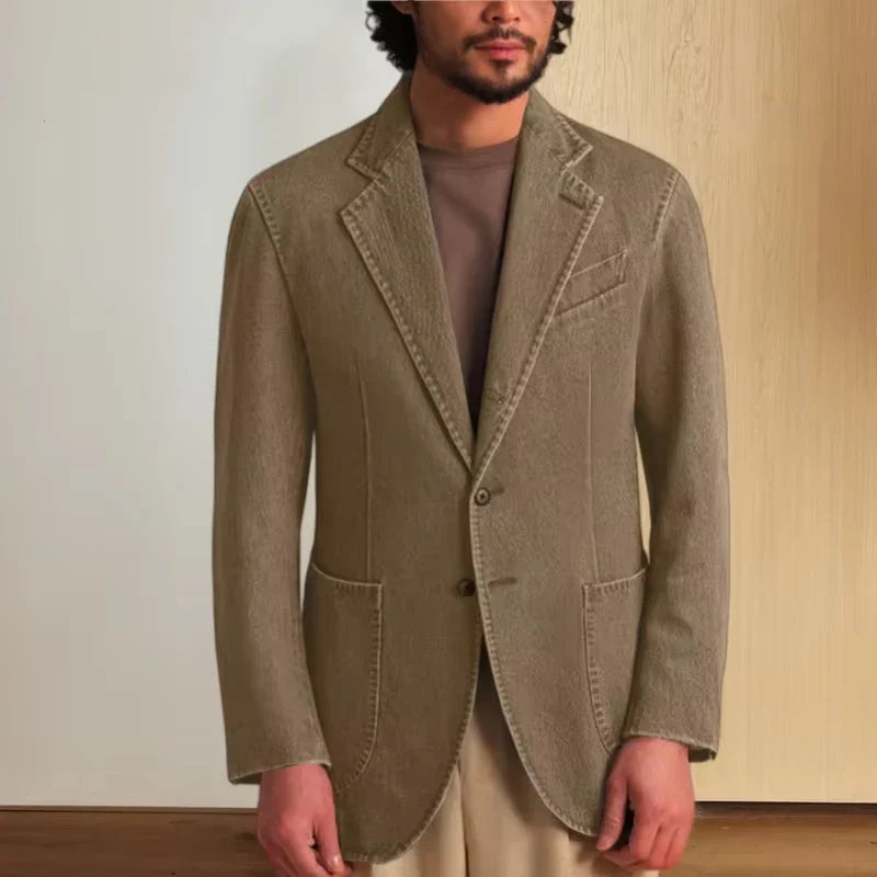 Men's Stretch Denim Blazer Classic Fit Notch Lapel 2 Button Suit Jacket Soft Breathable Business Casual Sport Coat For Spring