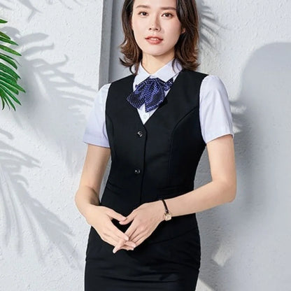 Fashion Business Vest Coat Plus Size V Neck Formal Office Ladies Vest Sleeveless Solid Color Slim Fit Women Vest Daily