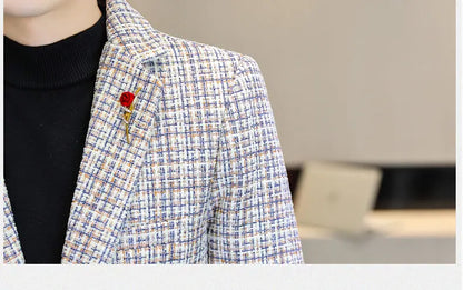 Korean Fashion Woven Suit Jacket for Men Autumn Slim Fit Casual Men Blazers Street Wear Social Business Dress Coats Men Clothing
