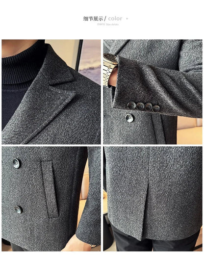 British Style Autumn Winter Thick Double Breasted Woolen Coats High Quality Men Business Casual Warm Suit Jackets Men Clothing