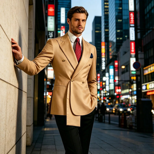 Luxury Men's Satin Double Breasted Blazer Slim Fit Peak Lapel Suit Jacket Formal Business Casual Tuxedo Coat for Wedding Groom