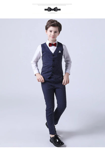 Boys Formal Vest Pants 2-Piece Suit Set for Kids – Striped Wedding & Party Wear