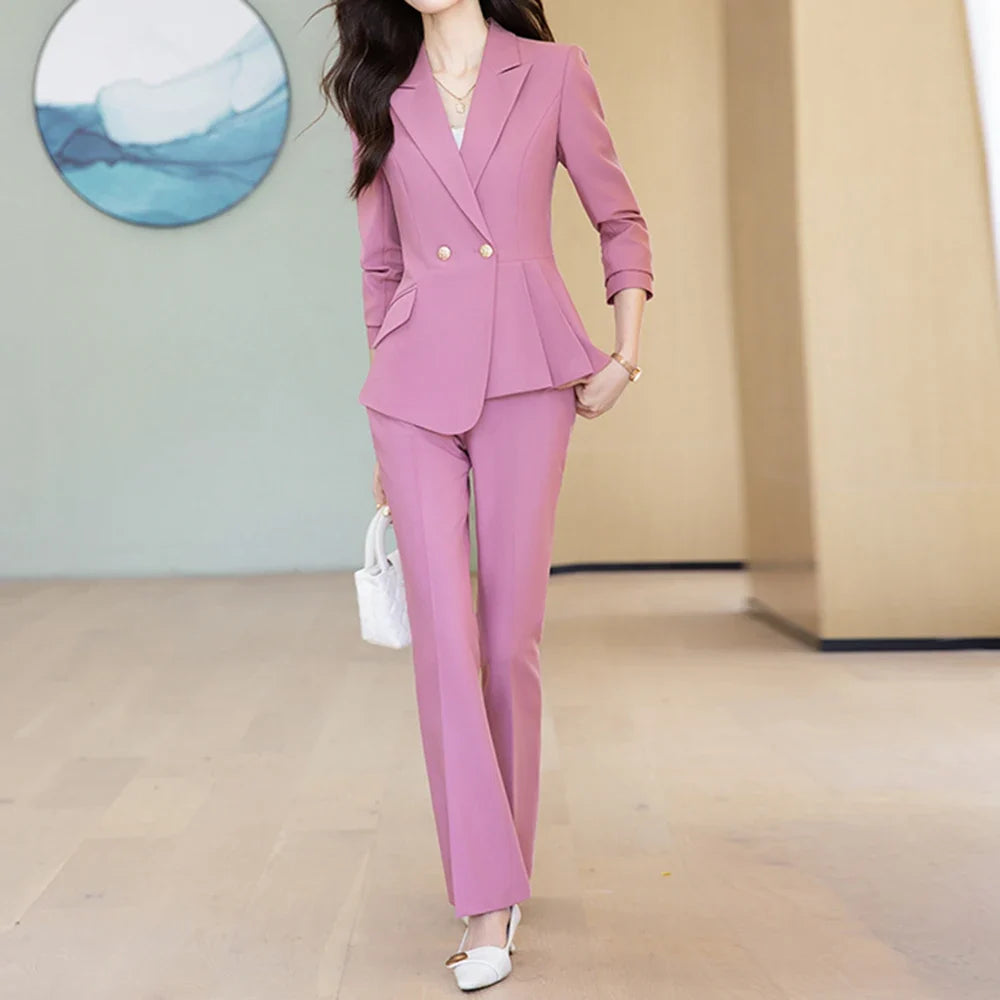 Elegant Commuter Blazer Pants Set for Woman 2 Pieces Matching Sets Autumn 2026 Office Lady Work Jacket and Trousers Suit