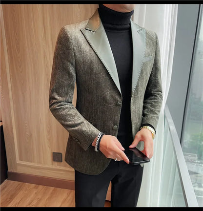 High-quality men's fashionable suit jackets, autumn and winter casual patchwork suits, new high-end patchwork suits