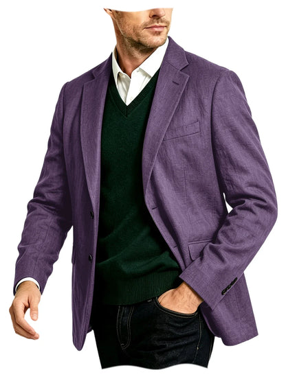 Men's Linen Blazer Notch Lapel Two-Button Sport Coat for Wedding and Daily Wear