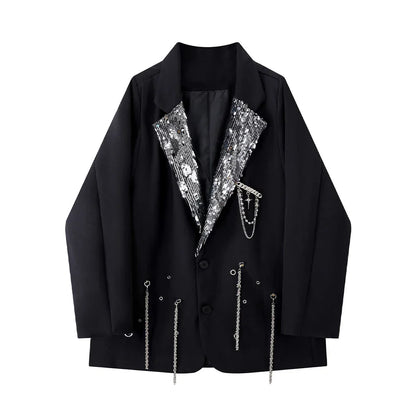 Women's Black Gothic Emo Blazer Jacket Harajuku 2000s Vestes Femme Outerwear Vintage Long Sleeve Sequins Suit Coat Clothing 2025