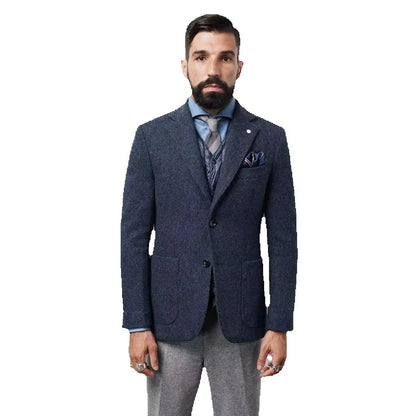 XS-6XL Blue/Gray Men's Herringbone Tweed Blazer Notch Lapel Two Buttons Tuxedo Jacket Woolen Suit Daily Office One Piece Coat