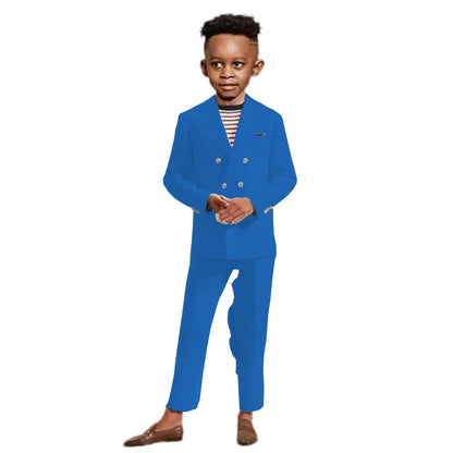 Double Breasted Kids Formal Suit Set 2 Pieces Jacket Pants Handsome Boys Solid Suits Wedding Guest Outfit Performance Tuxedo