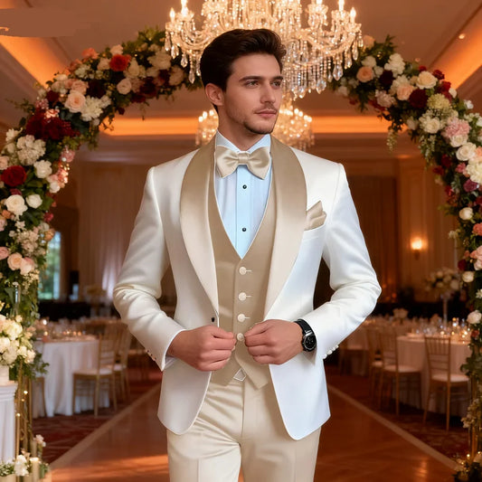 3-Piece Shawl Lapel Tuxedo Suit for Men – Wedding & Formal Occasions