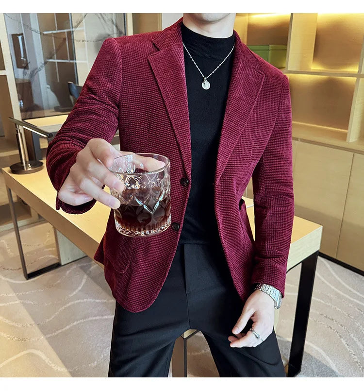 Autumn Winter New Chenille Velvet Suit Jacket Men's Casual Business Fashion Formal Party Coats  Tailcoat Men's Clothing 4XL-M