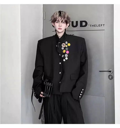 2025 New Handsome Luxury Patchwork Decorate Stand Neck Casual Jacket Men Original Luxury Male Blazer Coat Clothes JY3789