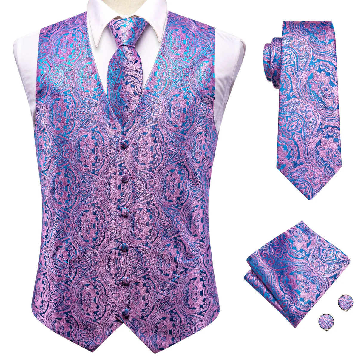 Men's Vest Set – Silk Floral Paisley Waistcoat & Tie Set for Weddings