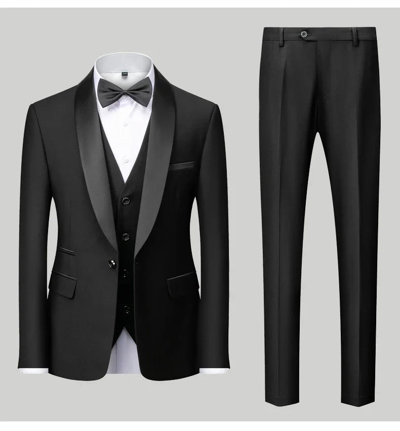 Men's Slim Fit Formal Suit Set – Blazer, Vest & Pants for Weddings & Parties