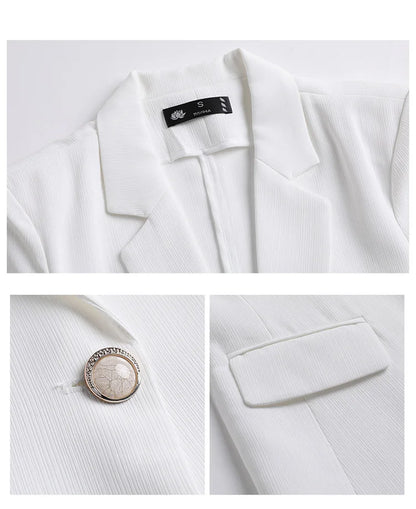 Office Pant Suits for Women Three Quarter Streetwear Casual Two Piece Set 2024 New Spring Summer Single Button Solid Pant Suits