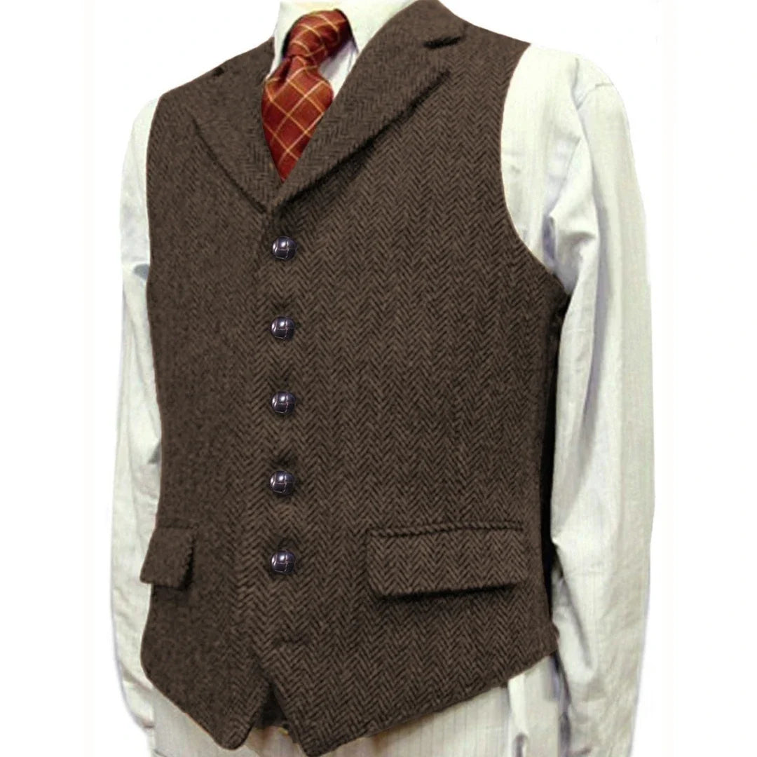 Men's Herringbone Vest – Single Breasted Waistcoat for Men | Wedding, Business & Smart Casual