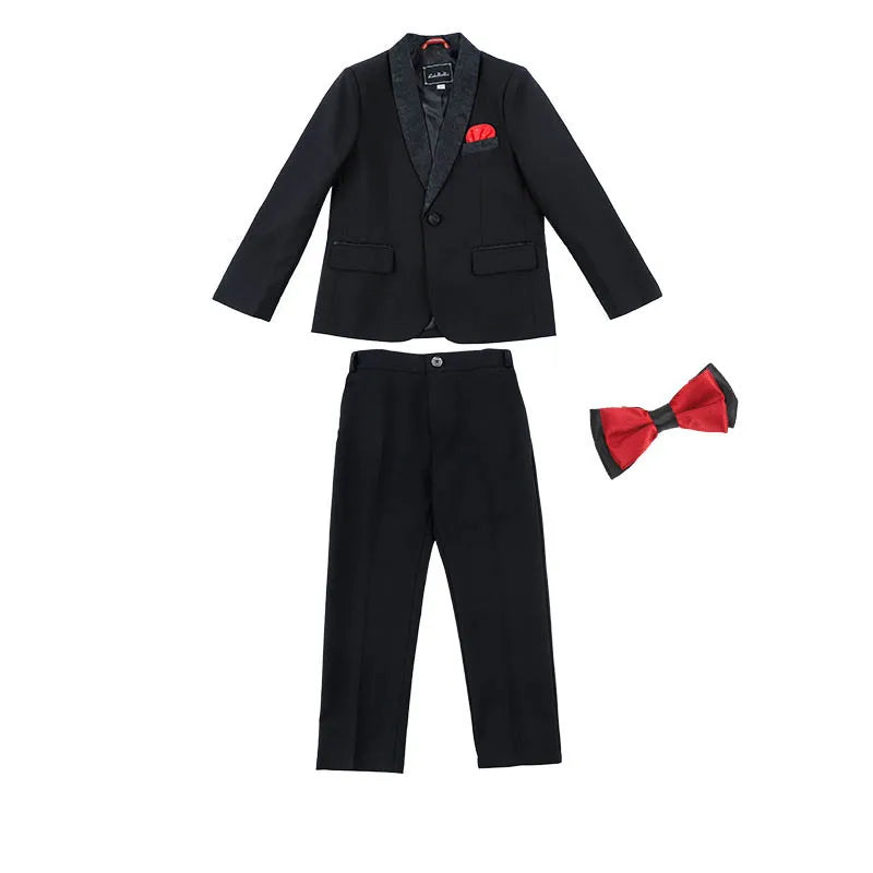 Boys White Jacket Pants Botwtie 3PS Photograph Suit Kids Birthday Evening Party Dress Children Wedding Prom Tuxedo Dance Costume