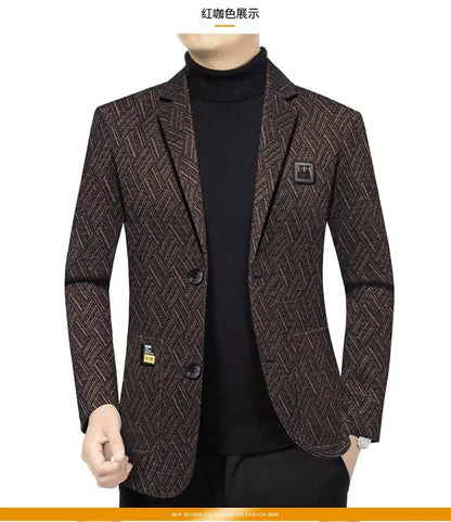 Blazer Men's Fashionable Business Banquet Dance Singer Striped Fitted Casual Trendy Wedding Banquet Dress Performance Blazer