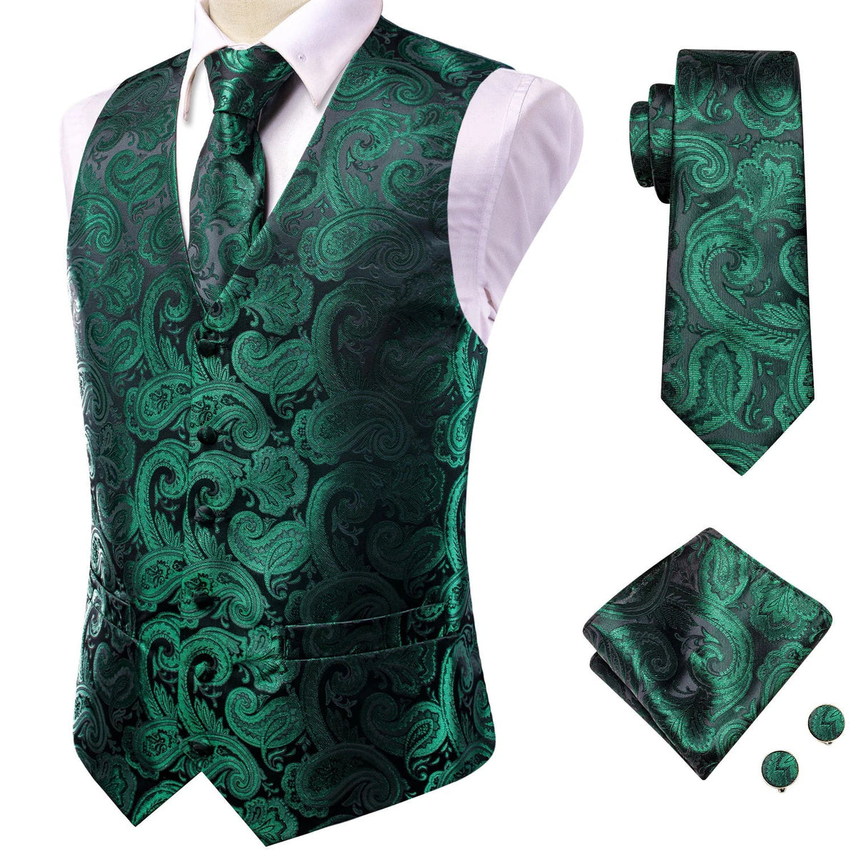 Men's Vest Suit Set – Champagne Gold Paisley Waistcoat for Weddings & Formal Events
